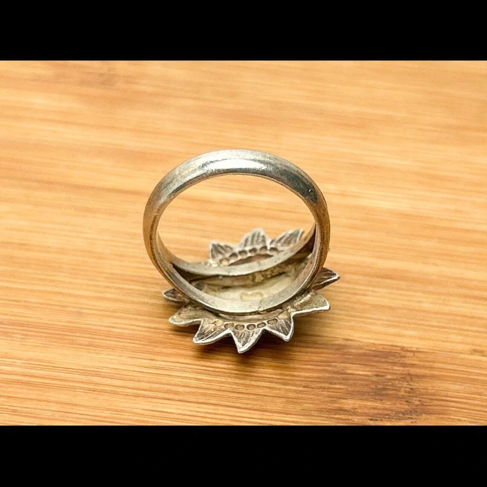 Vintage Sterling Silver Sun Face Earrings & Matching Ring, boho, hippie, ethnic - Picture 6 of 7